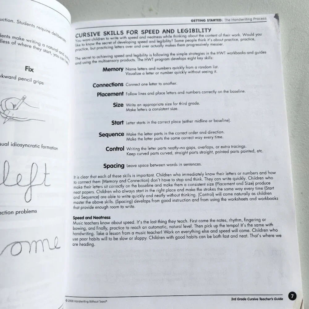 Handwriting Without Tears 3rd Grade Cursive Teacher's Guide Writing Book Key